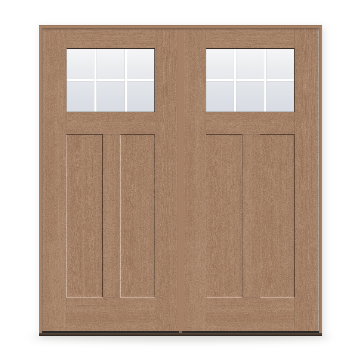 Double Grills Between Glass 6 Light Flush Glazed Fiberglass Entry Door System - Craftsman 2 Panel, Tan Woodgrain