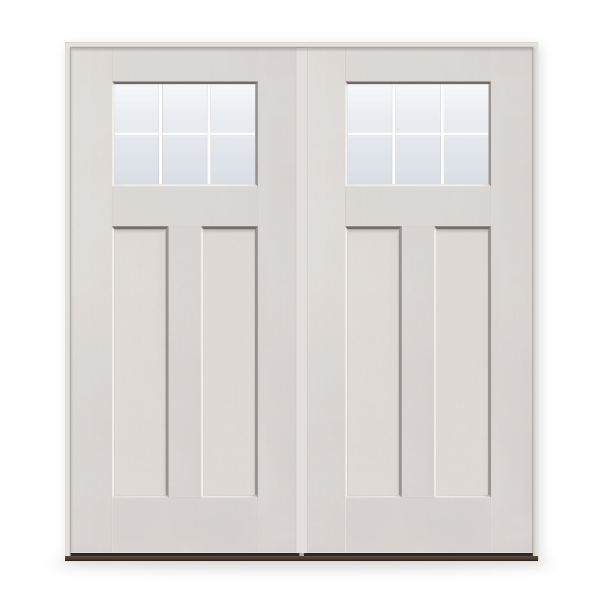 Double Grills Between Glass 6 Light Flush Glazed Fiberglass Entry Door System - Craftsman 2 Panel, White Satin Smooth, White 5/8" Grilles