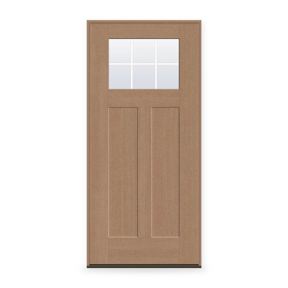 Prehung Grills Between Glass 6 Light Flush Glazed Fiberglass Entry Door System - Craftsman 2 Panel, Tan Woodgrain, White 5/8" Grilles