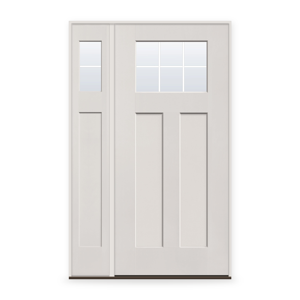 Grills Between Glass 6 Light Flush Glazed Fiberglass Entry Door System with Sidelite - Craftsman 2 Panel, White Satin Smooth, White 5/8" Grilles