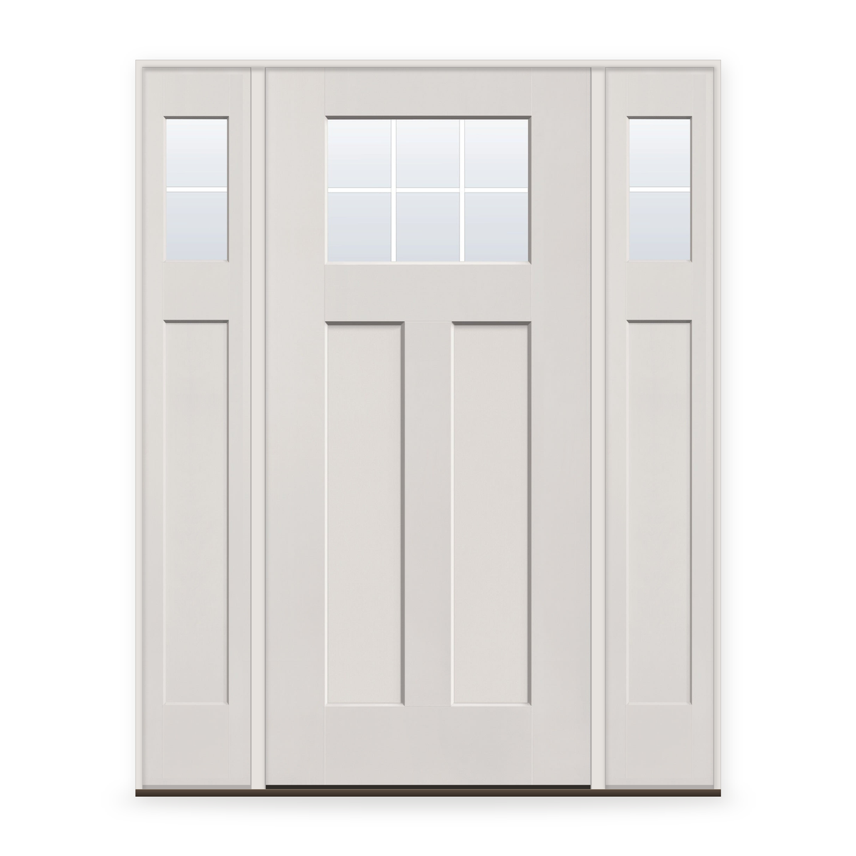 Grills Between Glass 6 Light Flush Glazed Fiberglass Entry Door System with Two Sidelites - Craftsman 2 Panel, White Satin Smooth, White 7/8" Grilles