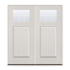 Double Grills Between Glass 6 Light Flush Glazed Fiberglass Entry Door System - Craftsman Plank, White Satin Smooth, White 5/8" Grilles