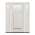 Grills Between Glass 6 Light Flush Glazed Fiberglass Entry Door System with Two Sidelites - Craftsman Plank, White Satin Smooth, White 5/8" Grilles