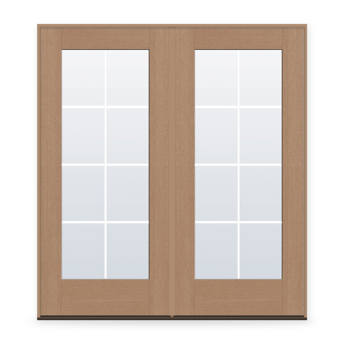 Double Grills Between Glass 8 Light Flush Glazed Fiberglass Entry Door System - Full Lite, Tan Woodgrain, White 7/8" Grilles
