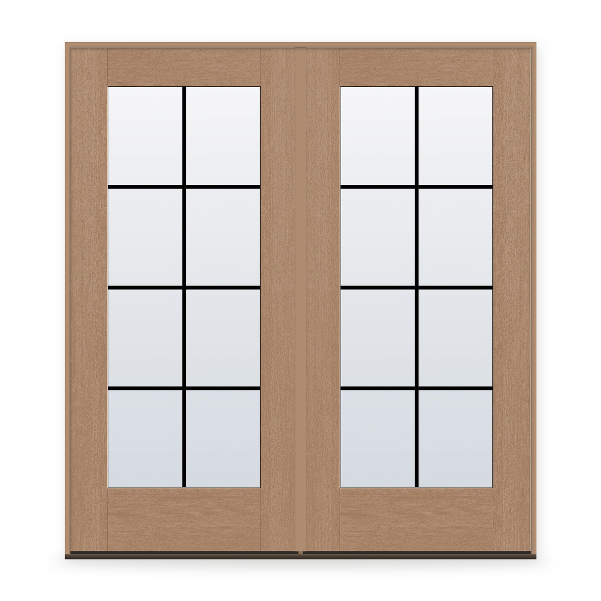 Double Grills Between Glass 8 Light Flush Glazed Fiberglass Entry Door System - Full Lite, Tan Woodgrain