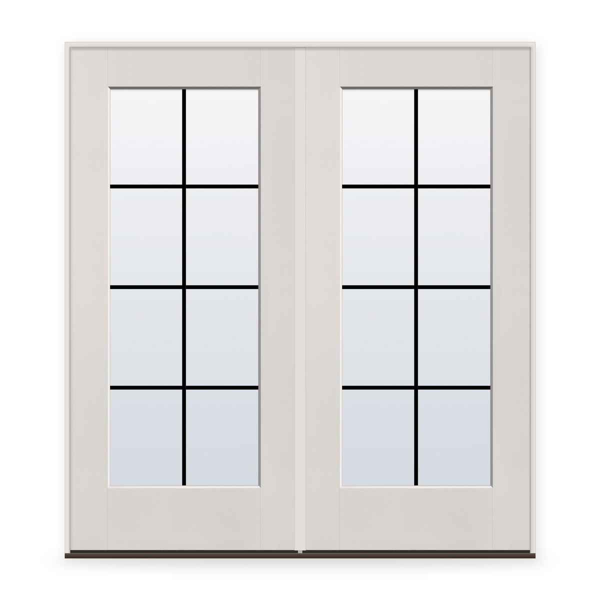 Double Grills Between Glass 8 Light Flush Glazed Fiberglass Entry Door System - Full Lite, White Satin Smooth, Black 7/8" Grilles