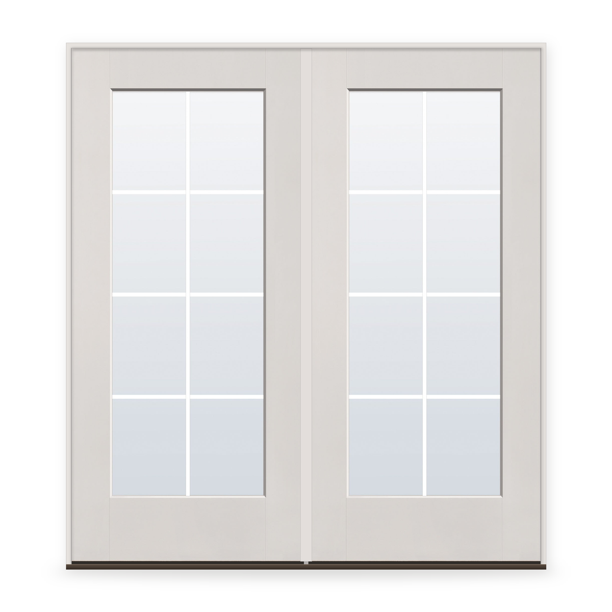 Double Grills Between Glass 8 Light Flush Glazed Fiberglass Entry Door System - Full Lite, White Satin Smooth, White 7/8" Grilles