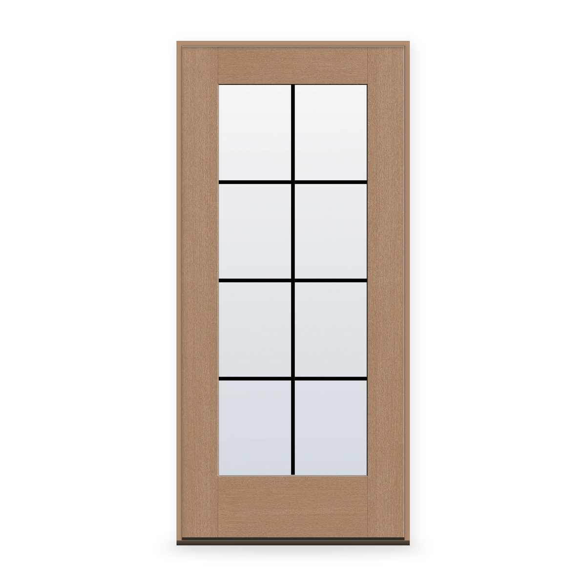 Prehung Grills Between Glass 8 Light Flush Glazed Fiberglass Entry Door System - Full Lite, Tan Woodgrain, Black 7/8" Grilles