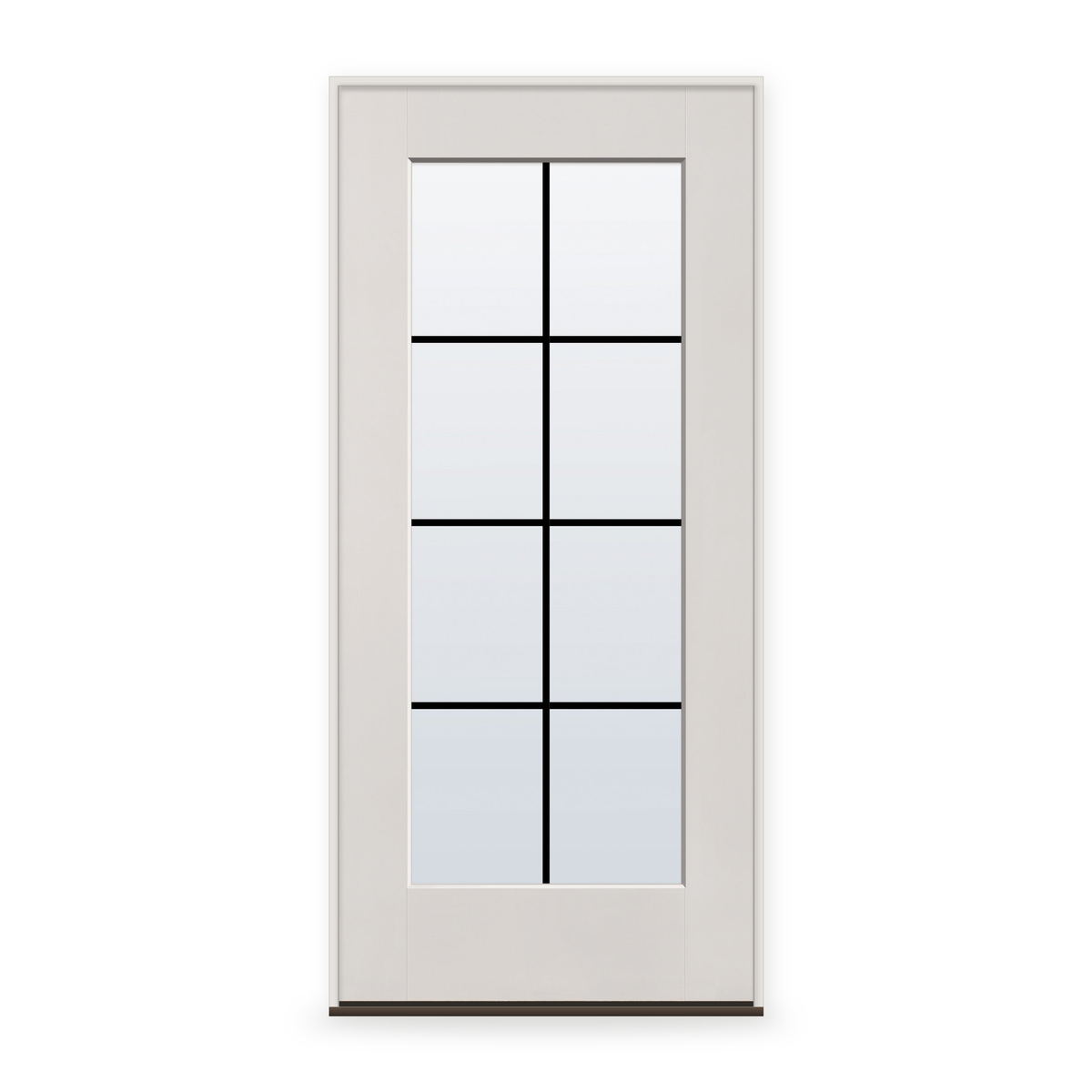 Prehung Grills Between Glass 8 Light Flush Glazed Fiberglass Entry Door System - Full Lite, White Satin Smooth, Black 7/8" Grilles