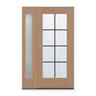 Grills Between Glass 8 Light Flush Glazed Fiberglass Entry Door System with Sidelite - Full Lite, Tan Woodgrain, Black 7/8" Grilles