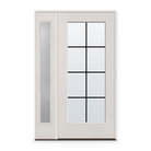 Grills Between Glass 8 Light Flush Glazed Fiberglass Entry Door System with Sidelite - Full Lite, White Satin Smooth, Black 7/8" Grilles