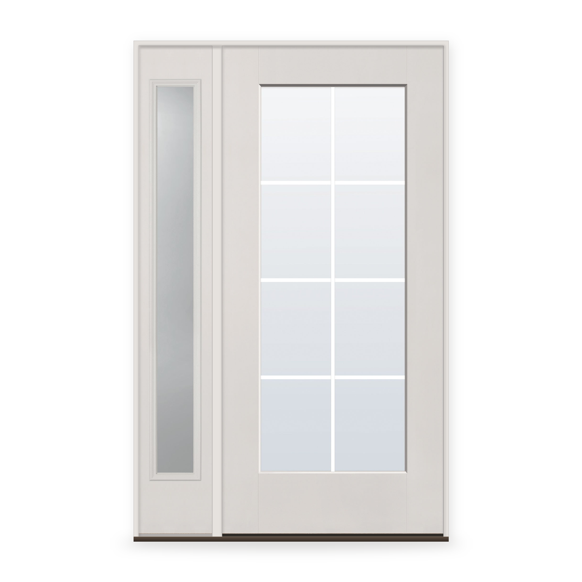Grills Between Glass 8 Light Flush Glazed Fiberglass Entry Door System with Sidelite - Full Lite, White Satin Smooth, White 7/8" Grilles