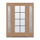 Grills Between Glass 8 Light Flush Glazed Fiberglass Entry Door System with Two Sidelites - Full Lite, Tan Woodgrain, Black 7/8" Grilles