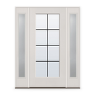 Grills Between Glass 8 Light Flush Glazed Fiberglass Entry Door System with Two Sidelites - Full Lite, White Satin Smooth, Black 7/8" Grilles