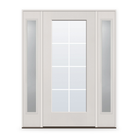 Grills Between Glass 8 Light Flush Glazed Fiberglass Entry Door System with Two Sidelites - Full Lite, White Satin Smooth, White 7/8" Grilles