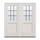 Double Grills Between Glass 9 Light Flush Glazed Fiberglass Entry Door System - Half Lite Shaker, White Satin Smooth, Black 5/8" Grilles