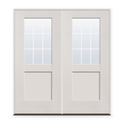 Double Grills Between Glass 9 Light Flush Glazed Fiberglass Entry Door System - Half Lite Shaker, White Satin Smooth, White 7/8" Grilles
