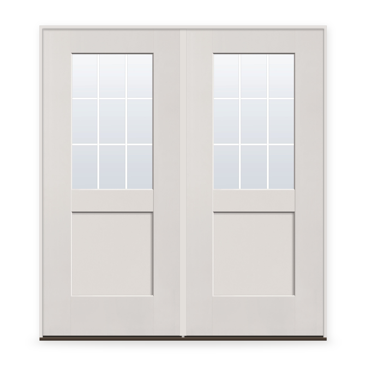 Double Grills Between Glass 9 Light Flush Glazed Fiberglass Entry Door System - Half Lite Shaker, White Satin Smooth
