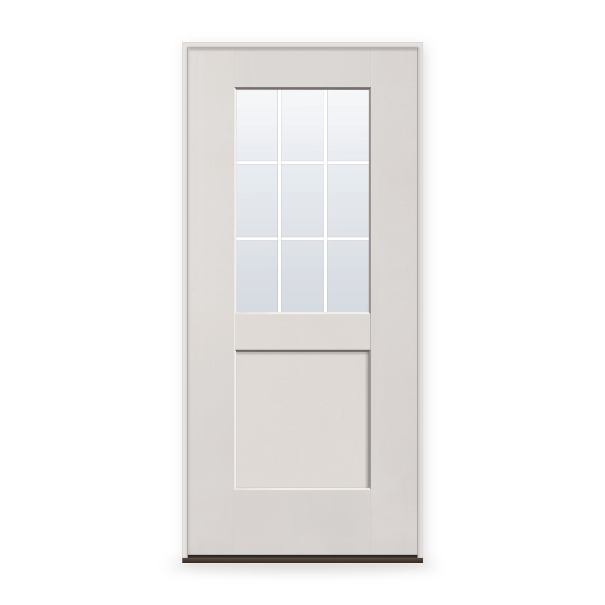 Prehung Grills Between Glass 9 Light Flush Glazed Fiberglass Entry Door System - Half Lite Shaker, White Satin Smooth, White 5/8" Grilles