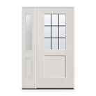 Grills Between Glass 9 Light Flush Glazed Fiberglass Entry Door System with Sidelite - Half Lite Shaker, White Satin Smooth, Black 7/8" Grilles