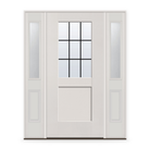 Grills Between Glass 9 Light Flush Glazed Fiberglass Entry Door System with Two Sidelites - Half Lite Shaker, White Satin Smooth, Black 5/8" Grilles