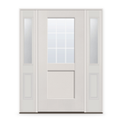 Grills Between Glass 9 Light Flush Glazed Fiberglass Entry Door System with Two Sidelites - Half Lite Shaker, White Satin Smooth, White 5/8" Grilles