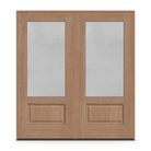 Double Micro-Granite Flush Glazed Fiberglass Entry Door System - 3/4 Lite, Tan Woodgrain