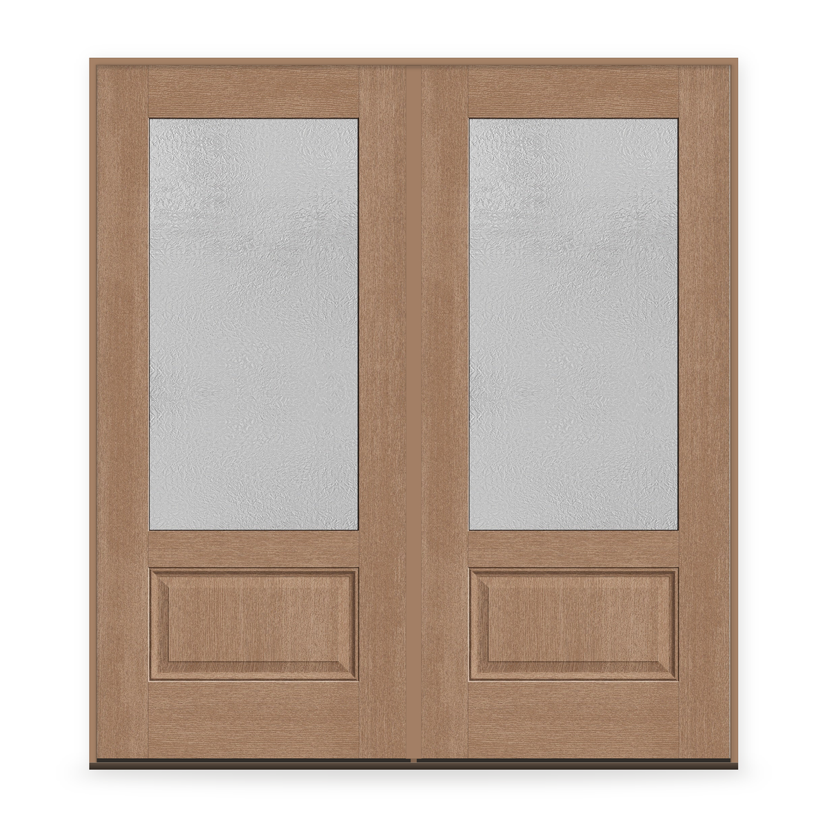 Double Micro-Granite Flush Glazed Fiberglass Entry Door System - 3/4 Lite, Tan Woodgrain
