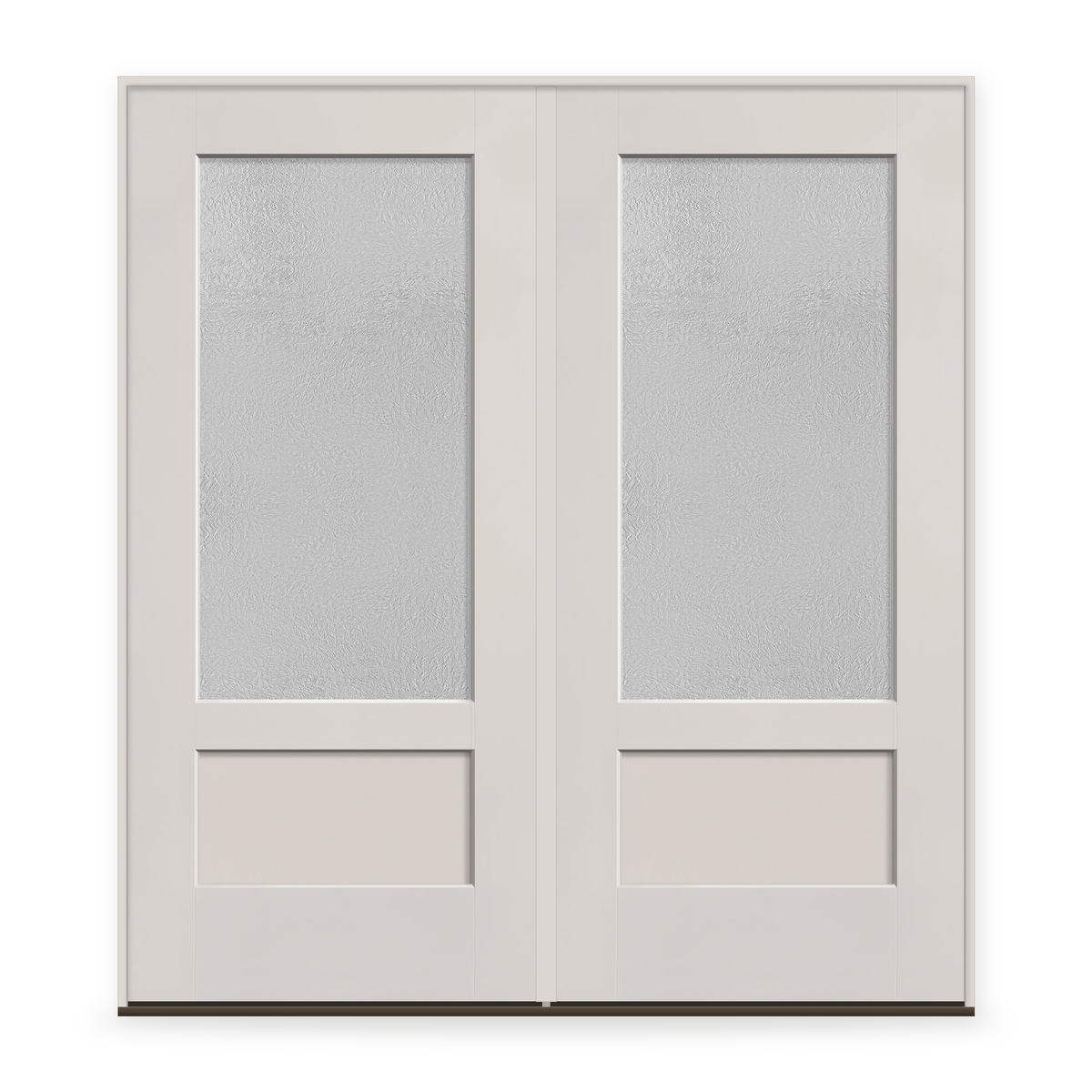 Double Micro-Granite Flush Glazed Fiberglass Entry Door System - 3/4 Lite Shaker, White Satin Smooth