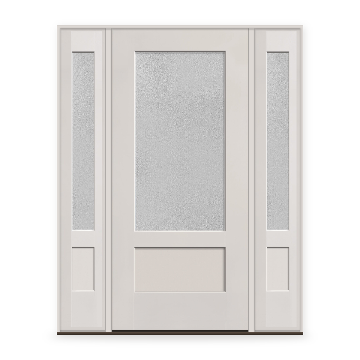 Micro-Granite Flush Glazed Fiberglass Entry Door System with Two Sidelites - 3/4 Lite Shaker, White Satin Smooth