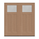 Double Micro-Granite Flush Glazed Fiberglass Entry Door System - Craftsman 2 Panel, Tan Woodgrain