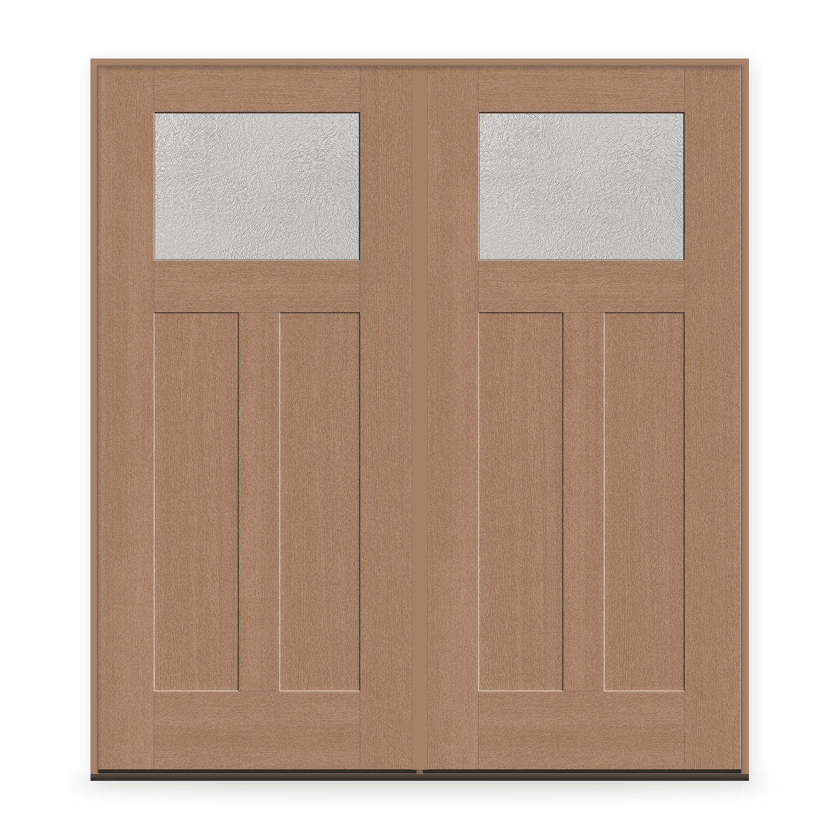 Double Micro-Granite Flush Glazed Fiberglass Entry Door System - Craftsman 2 Panel, Tan Woodgrain