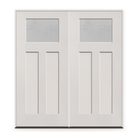 Double Micro-Granite Flush Glazed Fiberglass Entry Door System - Craftsman 2 Panel, White Satin Smooth
