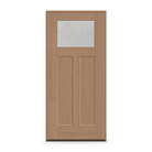 Prehung Micro-Granite Flush Glazed Fiberglass Entry Door System - Craftsman 2 Panel, Tan Woodgrain