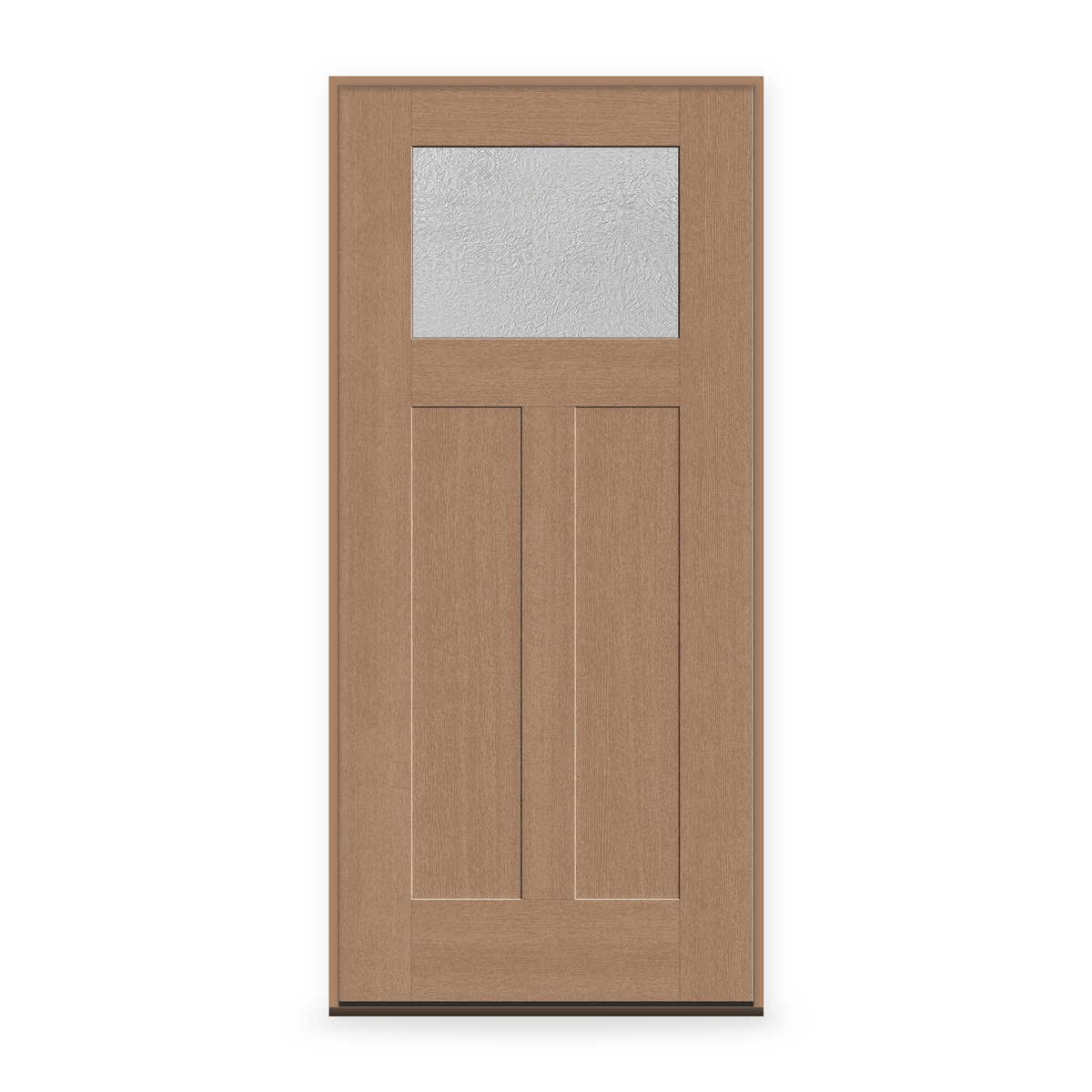 Prehung Micro-Granite Flush Glazed Fiberglass Entry Door System - Craftsman 2 Panel, Tan Woodgrain