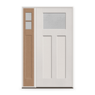 Micro-Granite Flush Glazed Fiberglass Entry Door System with Sidelite - Craftsman 2 Panel, White Satin Smooth