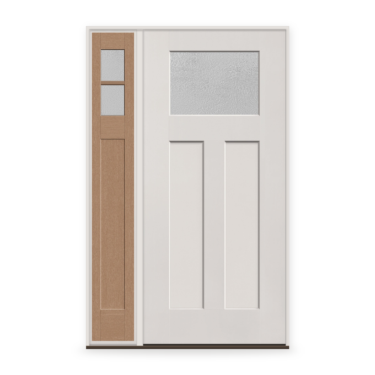 Micro-Granite Flush Glazed Fiberglass Entry Door System with Sidelite - Craftsman 2 Panel, White Satin Smooth