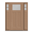 Micro-Granite Flush Glazed Fiberglass Entry Door System with Two Sidelites - Craftsman 2 Panel, Tan Woodgrain
