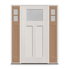 Micro-Granite Flush Glazed Fiberglass Entry Door System with Two Sidelites - Craftsman 2 Panel, White Satin Smooth