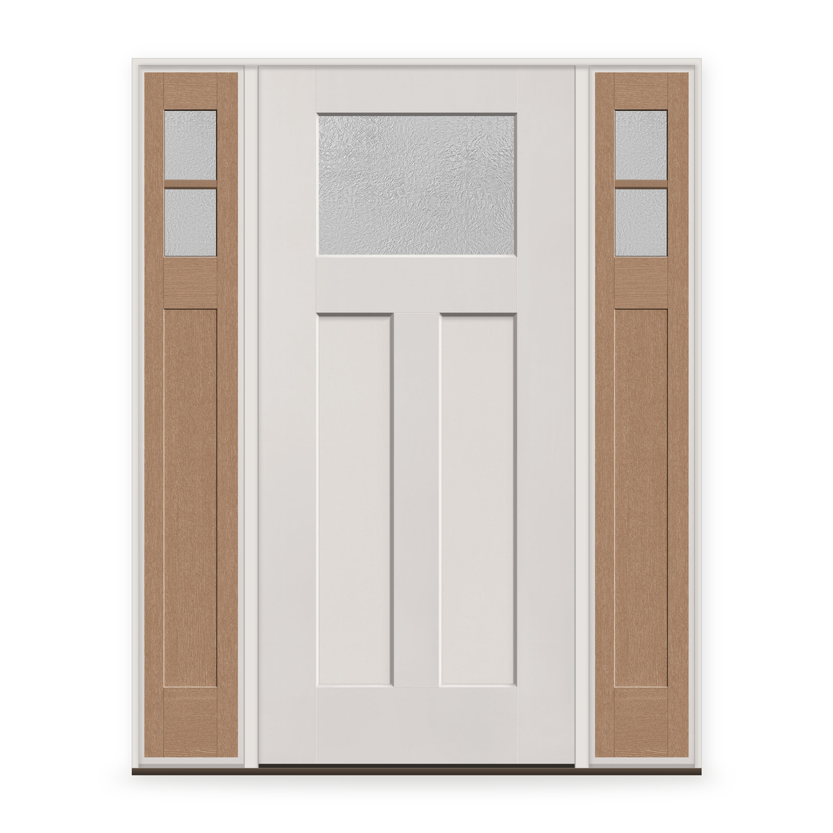 Micro-Granite Flush Glazed Fiberglass Entry Door System with Two Sidelites - Craftsman 2 Panel, White Satin Smooth