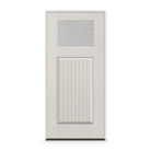 Prehung Micro-Granite Flush Glazed Fiberglass Entry Door System - Craftsman Plank, White Satin Smooth