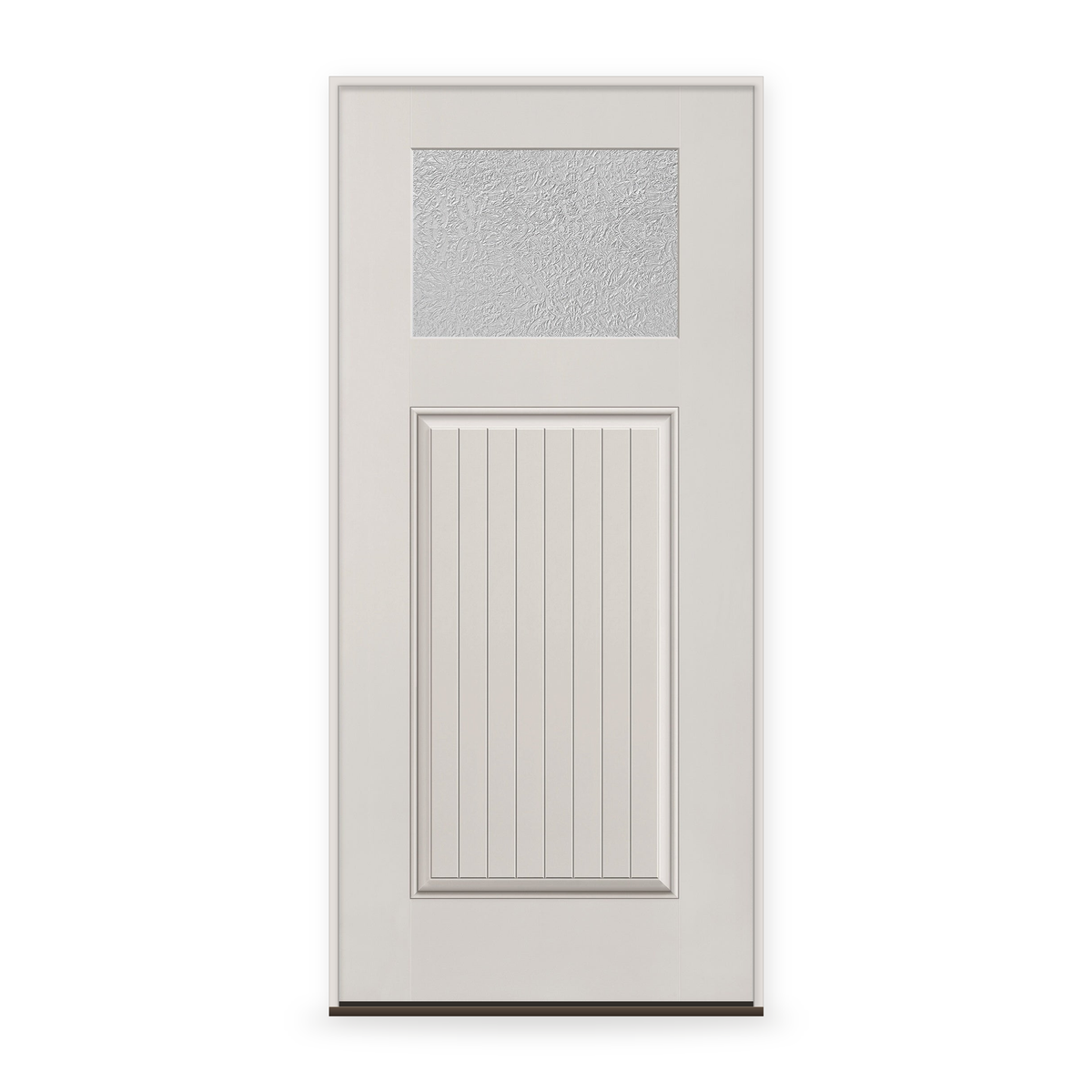 Prehung Micro-Granite Flush Glazed Fiberglass Entry Door System - Craftsman Plank, White Satin Smooth