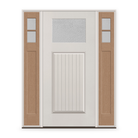 Micro-Granite Flush Glazed Fiberglass Entry Door System with Two Sidelites - Craftsman Plank, White Satin Smooth