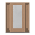 Micro-Granite Flush Glazed Fiberglass Entry Door System with Two Sidelites - Full Lite, Tan Woodgrain