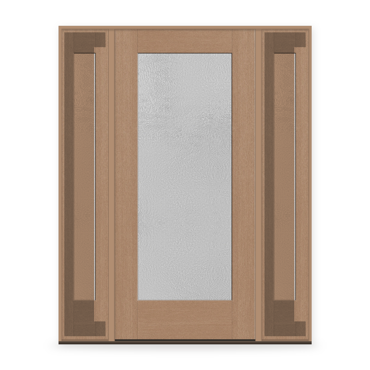Micro-Granite Flush Glazed Fiberglass Entry Door System with Two Sidelites - Full Lite, Tan Woodgrain
