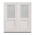 Double Micro-Granite Flush Glazed Fiberglass Entry Door System - Half Lite Shaker, White Satin Smooth