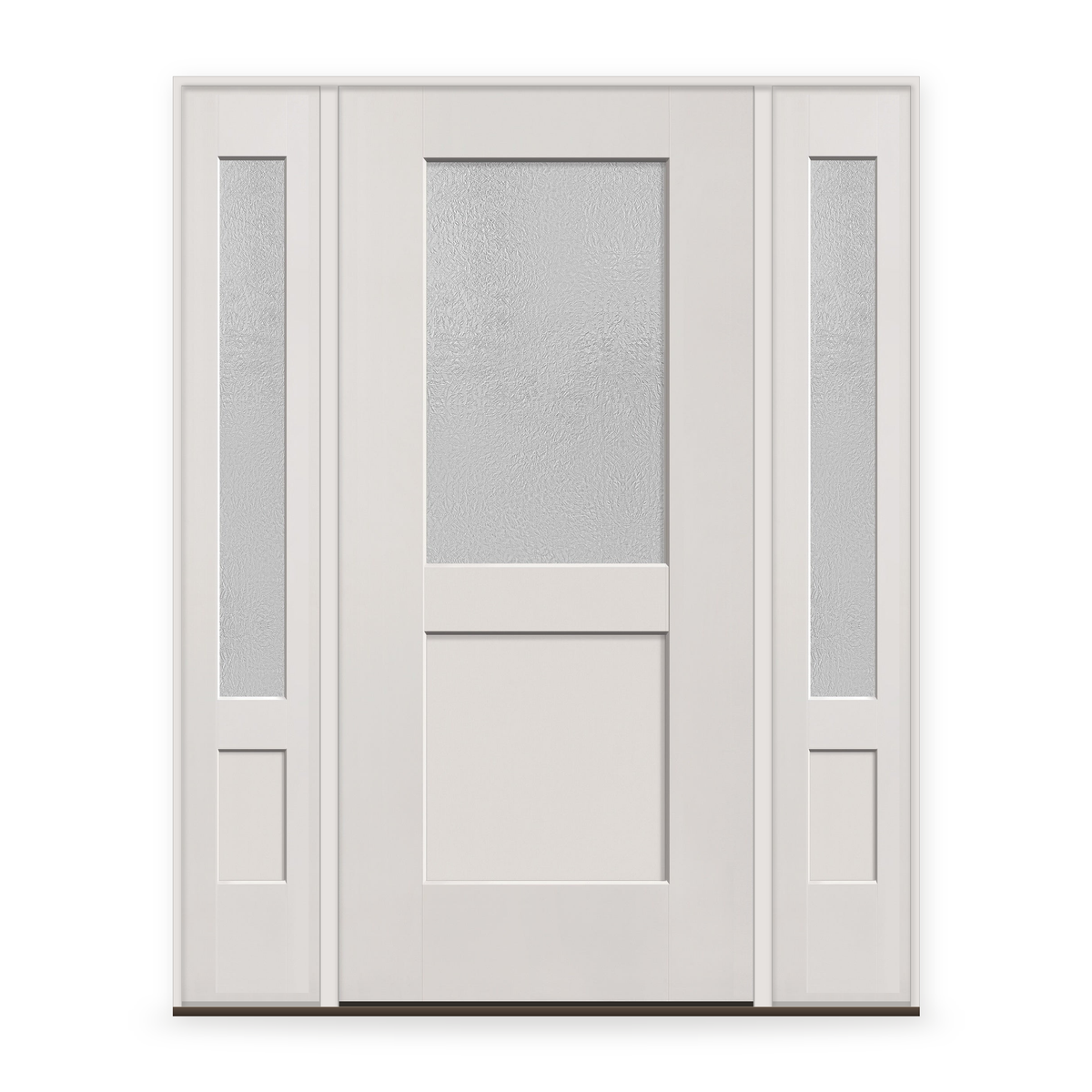 Micro-Granite Flush Glazed Fiberglass Entry Door System with Two Sidelites - Half Lite Shaker, White Satin Smooth