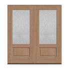 Double Rain Flush Glazed Fiberglass Entry Door System - 3/4 Lite, Tan Woodgrain
