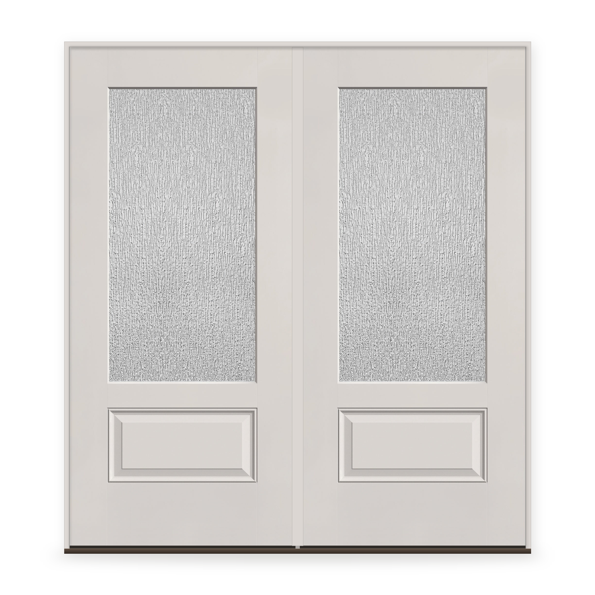 Double Rain Flush Glazed Fiberglass Entry Door System - 3/4 Lite, White Satin Smooth