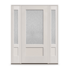 Rain Flush Glazed Fiberglass Entry Door System with Two Sidelites - 3/4 Lite Shaker, White Satin Smooth, 